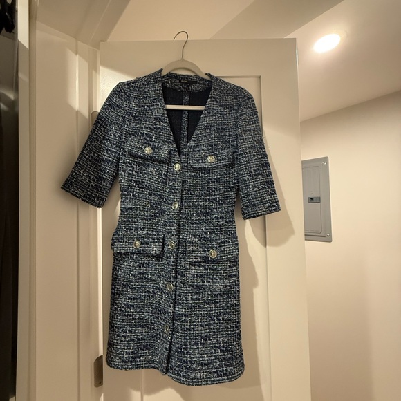 Maje Make Front Classic Preppy Rollye Knit Blue Dress Tweed Size 34 - Picture 2 of 9